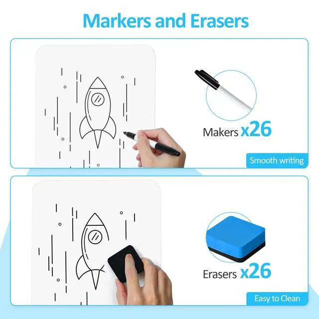Alt view image 4 of 7 - 26 Pack Dry Erase Boards with 26 Erasers and 26 Markers, 12.5x 9 Double-Sided Reusable Small White Board, Smooth Writing & Wipe-Clean Design, Portable Study Whiteboard