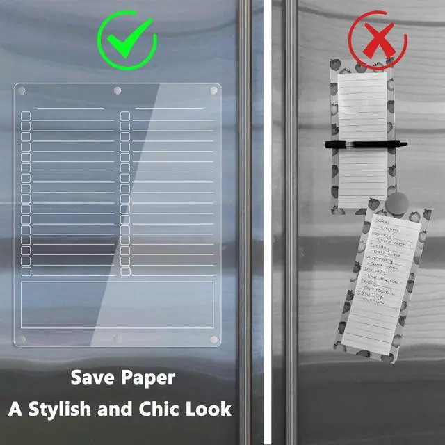 Alt view image 3 of 7 - Acrylic Grocery List Magnet Pad for Fridge, Reusable to Do List for Refrigerator, Clear Notepad Note Planning Board, Shopping List, Reminders, w/ 8 Colors Markers, 15"x11"