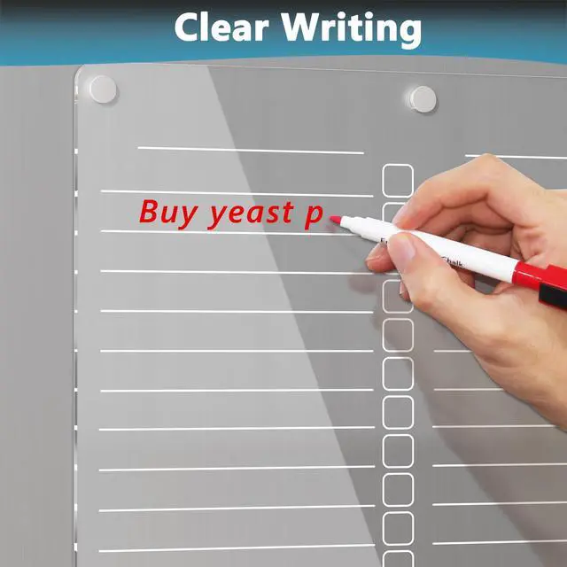Alt view image 4 of 7 - Acrylic Grocery List Magnet Pad for Fridge, Reusable to Do List for Refrigerator, Clear Notepad Note Planning Board, Shopping List, Reminders, w/ 8 Colors Markers, 15"x11"