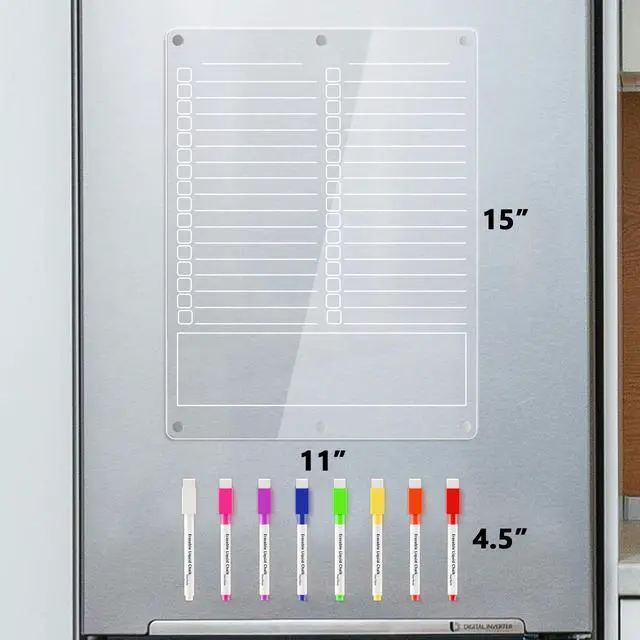 Alt view image 7 of 7 - Acrylic Grocery List Magnet Pad for Fridge, Reusable to Do List for Refrigerator, Clear Notepad Note Planning Board, Shopping List, Reminders, w/ 8 Colors Markers, 15"x11"