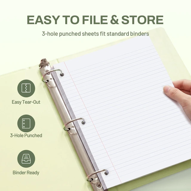 Alt view image 4 of 7 - 5 Subject Notebook College Ruled - 200 sheets (400 Pages), 9"x11", 5 Pocket Colored Dividers, 3-Hole Punched Paper, Sage Green