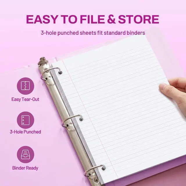 Alt view image 4 of 7 - 5 Subject Notebook College Ruled - 400 Pages, 9"x11", 5 Pocket Colored Dividers, 3-Hole Punched Paper, Purple