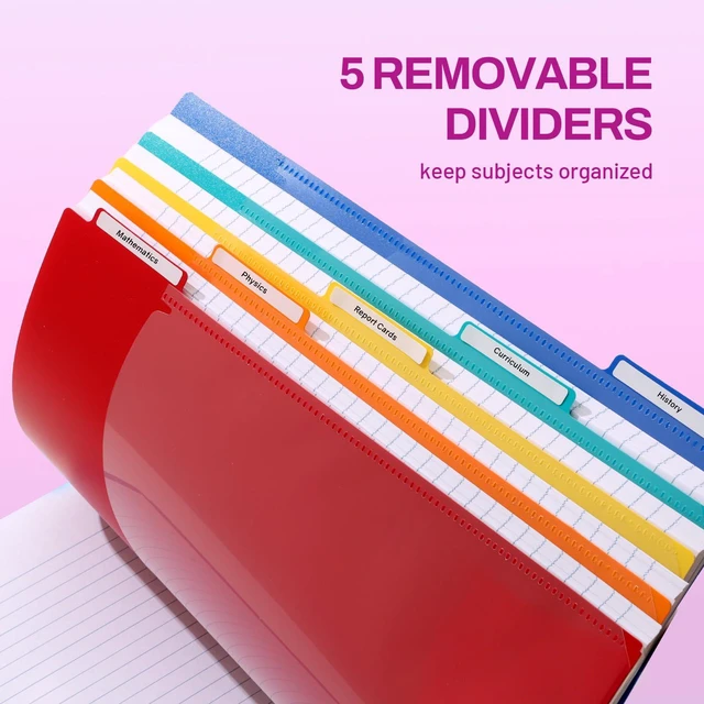 Alt view image 3 of 7 - 5 Subject Notebook College Ruled - 400 Pages, 9"x11", 5 Pocket Colored Dividers, 3-Hole Punched Paper, Purple