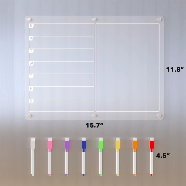 Alt view image 7 of 7 - Acrylic Magnetic Dry Erase Board for Fridge, Clear Whiteboard for Refrigerator, Notepad Memo to Do/Grocery List White Board, w/ 8 Colors Markers, 15 x 11