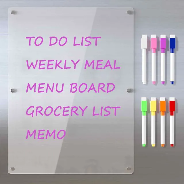Alt view image 2 of 7 - Acrylic Magnetic Dry Erase Board for Fridge, Clear Whiteboard for Refrigerator, Notepad Memo to Do/Grocery List White Board, w/ 8 Colors Markers, 15"x11"