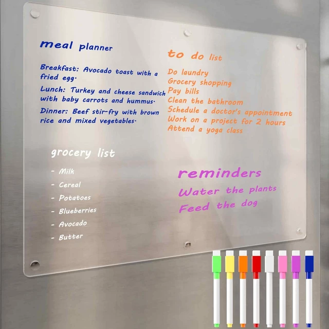 Alt view image 3 of 7 - Acrylic Magnetic Dry Erase Board for Fridge, Clear Whiteboard for Refrigerator, Notepad Memo to Do/Grocery List White Board, w/ 8 Colors Markers, 15"x11"