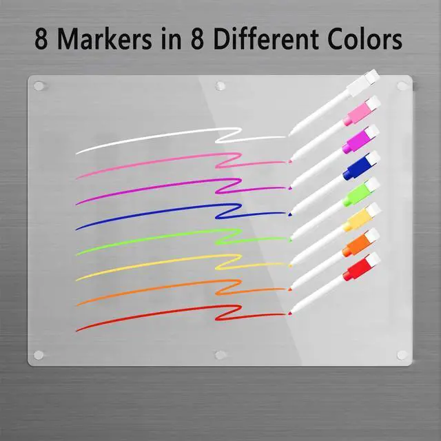 Alt view image 4 of 7 - Acrylic Magnetic Dry Erase Board for Fridge, Clear Whiteboard for Refrigerator, Notepad Memo to Do/Grocery List White Board, w/ 8 Colors Markers, 15"x11"