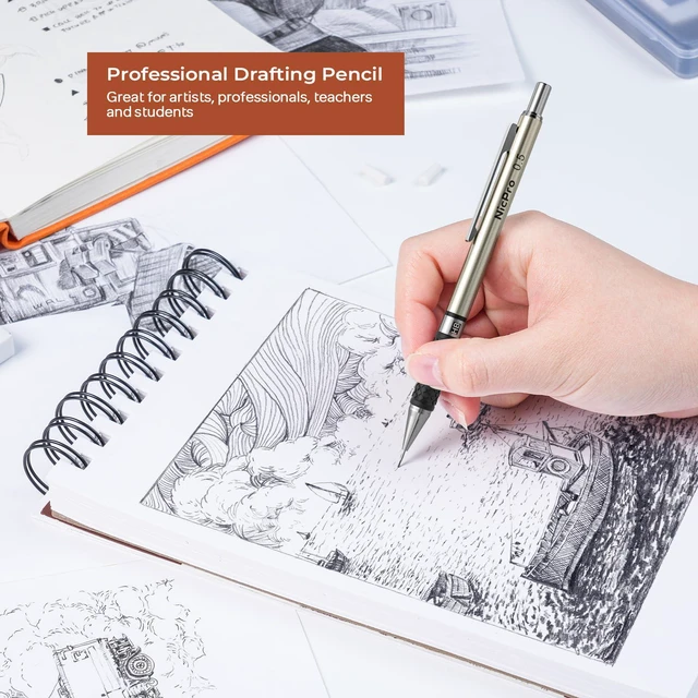 Alt view image 5 of 7 - 0.5 mm Art Mechanical Pencils Set in Case, 6 PCS Metal Drafting Pencil Lead Pencil 0.5 + 6 Tube HB Refill, Erasers, Comfort Grip For School Writing, Artist Drawing Sketching