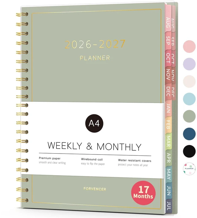 Main image of 17 Month Academic Planner 2026-2027, Aug 2026-Dec 2027, 8.5"x11" Calendar Planner Weekly and Monthly, Daily Agenda Book Organizer, College School Supplies for Student Teacher, A4 Size, Green