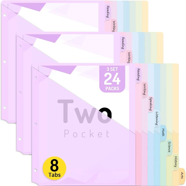 Main image of 24 Count Dividers with Two Pockets, 8 tab Binder Dividers Binder Organizer, Binder Divider with Tabs for School Office and Home Organization, Multicolor, 3 Sets
