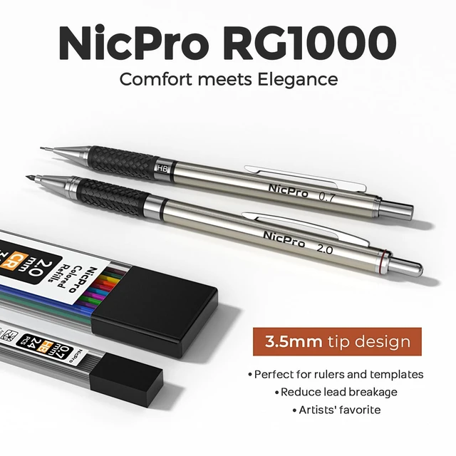 Alt view image 2 of 6 - Art Mechanical Pencil Set in Storage Case, Metal Drawing Pencil 6PCS 0.5-2.0 mm Led Pencil + (4B 2B HB 2H Colors) Pencil Lead Refill, Comfort Grip for School Writing, Artist Drawing Sketching