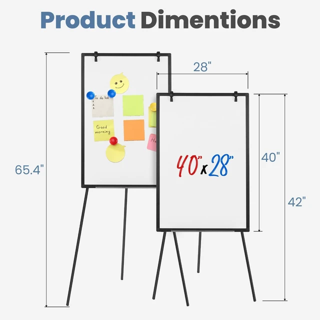 Alt view image 2 of 7 - 40" x 28" Magnetic White Board with Stand, Standing Dry Erase Board, Whiteboard with 1 Dry Eraser & 2 Multicolor Markers & 4 Magnetic Pins, Aluminium Frame for Home, School, Black