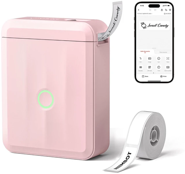 Main image of D110 Mini Label Maker Machine with Tape for Home School, Pink Portable Label Printer Bluetooth Thermal Sticker Labeler with Multiple Templates for Office Kitchen Jars Organization