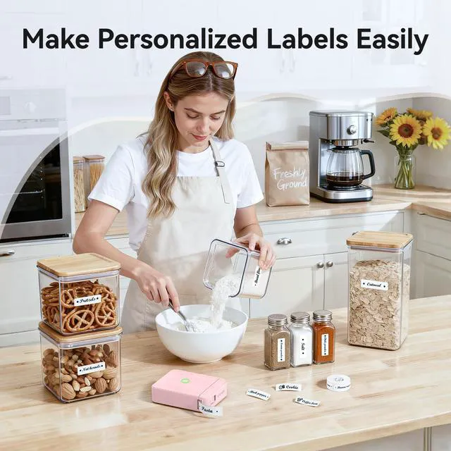 Alt view image 4 of 7 - D110 Mini Label Maker Machine with Tape for Home School, Pink Portable Label Printer Bluetooth Thermal Sticker Labeler with Multiple Templates for Office Kitchen Jars Organization