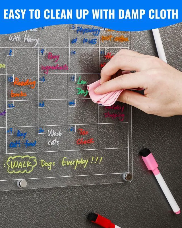 Alt view image 6 of 7 - 4 Pack Acrylic Magnetic Calendar for Refrigerator Set, Clear Monthly Weekly Daily Dry Erase Whiteboard for Fridge with 8 Color Markers, Meal Planner, Menu Board, Home Decor