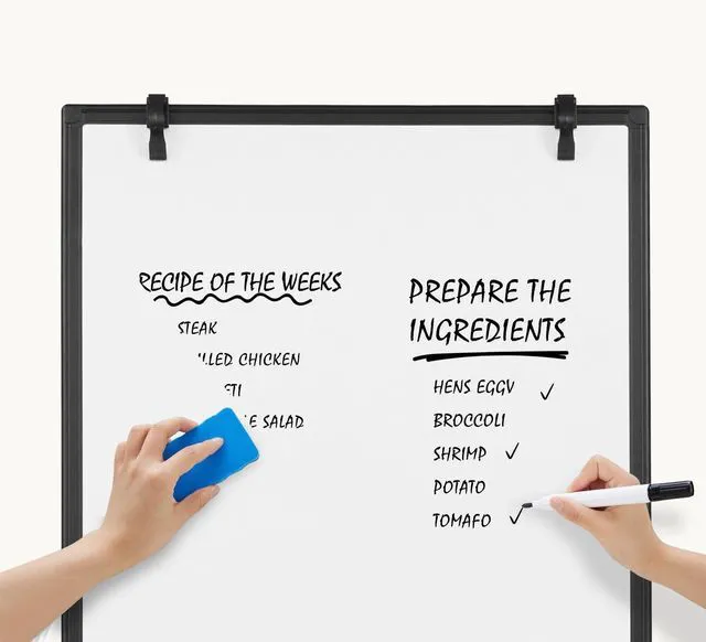 Alt view image 6 of 7 - 40" x 28" Magnetic White Board with Stand, Standing Dry Erase Board, Whiteboard with 1 Dry Eraser & 2 Multicolor Markers & 4 Magnetic Pins, Aluminium Frame for Home, School, Black