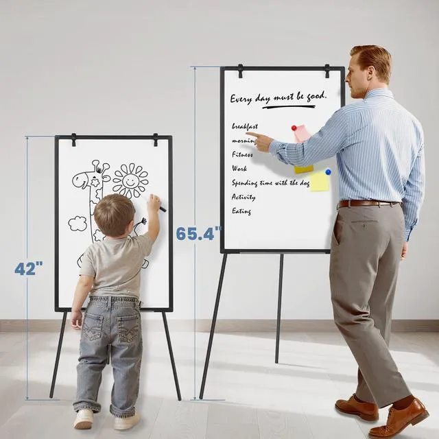 Alt view image 7 of 7 - 40" x 28" Magnetic White Board with Stand, Standing Dry Erase Board, Whiteboard with 1 Dry Eraser & 2 Multicolor Markers & 4 Magnetic Pins, Aluminium Frame for Home, School, Black