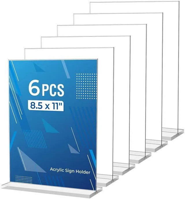 Main image of 6 Pack Acrylic Sign Holder 8.5 x 11 Inches, Vertical Flyer Display Stand Clear Menu Holder Stand, Table Paper Holder, Desk Brochure Holder, Plastic Sign Display Stand for Restaurants, Office, Store