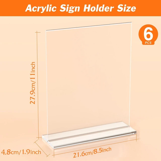 Alt view image 2 of 7 - 6 Pack Acrylic Sign Holder 8.5 x 11 Inches, Vertical Flyer Display Stand Clear Menu Holder Stand, Table Paper Holder, Desk Brochure Holder, Plastic Sign Display Stand for Restaurants, Office, Store