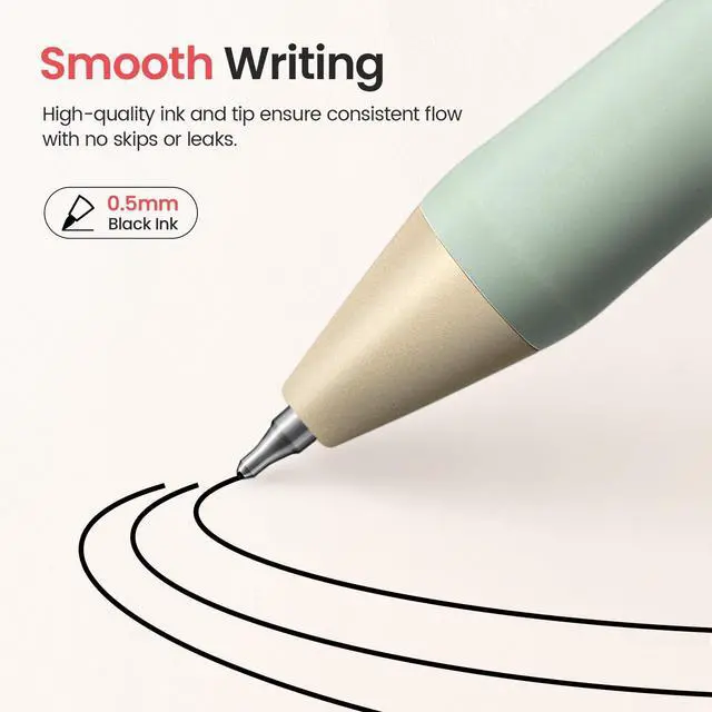 Alt view image 4 of 7 - Gel Pens, 6 Pcs Quick Dry Black Ink Pens, 0.5mm Fine Point, Gratitude Retractable Pens with Soft Grip, Smooth Writing for Journaling and Note Taking, Cute Aesthetic Design for Women & Men