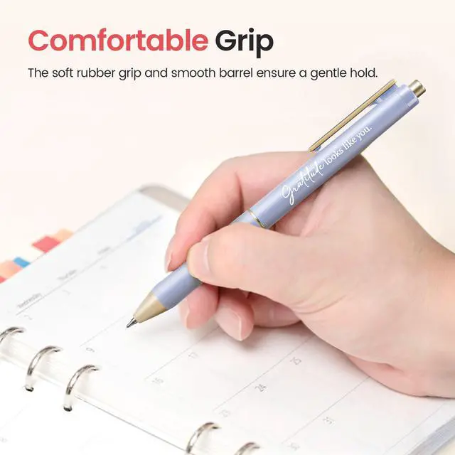Alt view image 6 of 7 - Gel Pens, 6 Pcs Quick Dry Black Ink Pens, 0.5mm Fine Point, Gratitude Retractable Pens with Soft Grip, Smooth Writing for Journaling and Note Taking, Cute Aesthetic Design for Women & Men