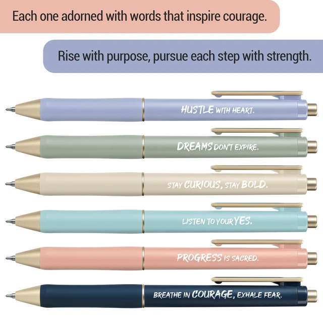 Alt view image 2 of 7 - Gel Pens, 6 Pcs Quick Dry Black Ink Pens, 0.5mm Fine Point, Inspire Retractable Pens with Soft Grip, Smooth Writing for Journaling and Note Taking, Cute Aesthetic Design for Women & Men