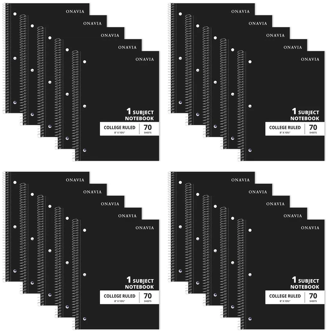 Main image of 1 Subject Spiral Notebook College Ruled, 140 Pages 70 Sheets, 8 x 10.5 in, 3-Hole Punched, School Notebook, Writing Notebook, Students, Study: Amazon.com