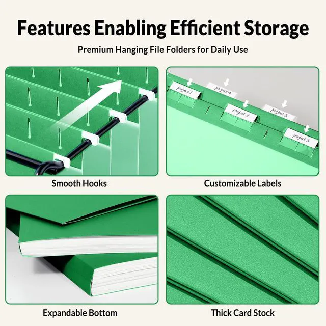 Alt view image 3 of 7 - Hanging File Folders, 25 Pack Letter Size Hanging File Folders with 1/5-Cut Tabs, Ideal for Home and Office Organization and Papers Classification,Light Green