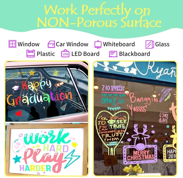 Alt view image 4 of 5 - Window Chalk Markers for Cars Glass Washable, 8 Colors Macaron Jumbo Liquid Chalk Marker Pens with 10mm 3 in 1 Nib Wide Tip, Chalkboard Markers Car Window Paint Pen for Auto, Mirror, Poster