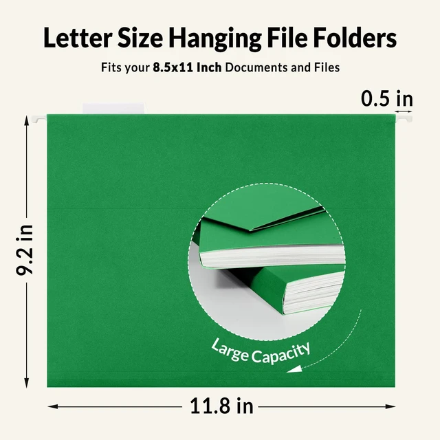 Alt view image 5 of 7 - Hanging File Folders, 25 Pack Letter Size Hanging File Folders with 1/5-Cut Tabs, Ideal for Home and Office Organization and Papers Classification,Light Green