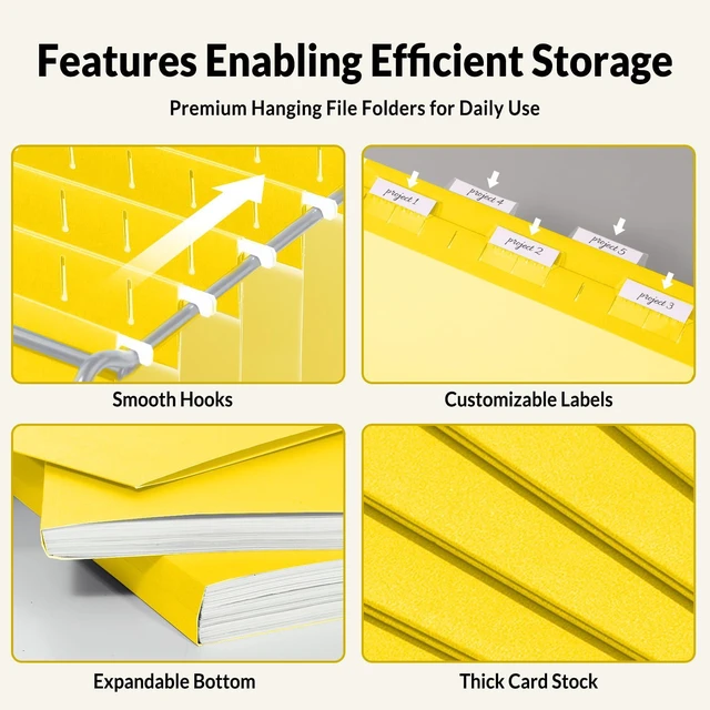 Alt view image 3 of 7 - Hanging File Folders, 25 Pack Letter Size Hanging File Folders with 1/5-Cut Tabs, Ideal for Home and Office Organization and Papers Classification,Yellow