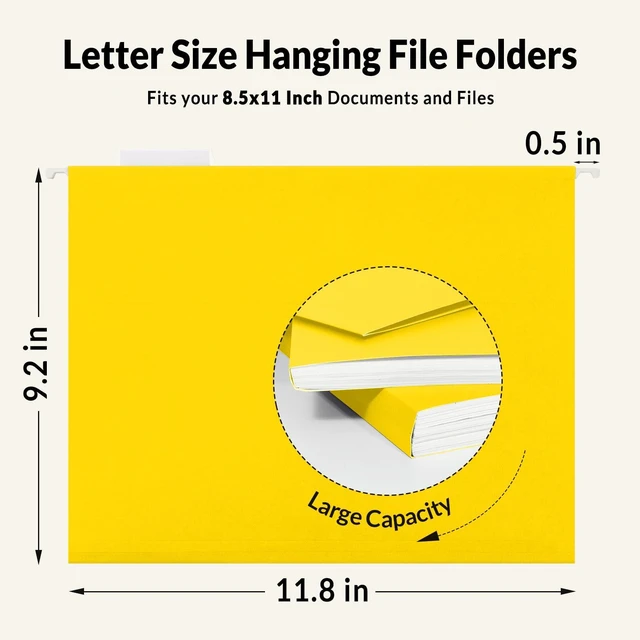 Alt view image 5 of 7 - Hanging File Folders, 25 Pack Letter Size Hanging File Folders with 1/5-Cut Tabs, Ideal for Home and Office Organization and Papers Classification,Yellow