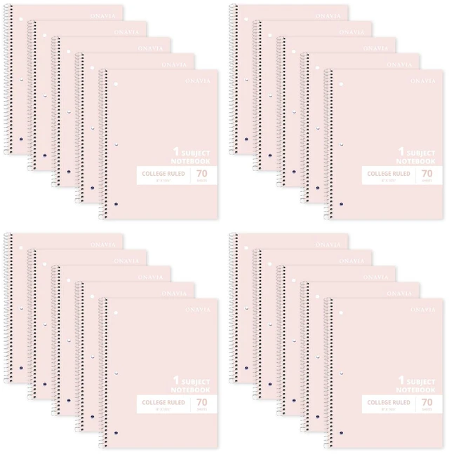 Main image of Pink 1 Subject Spiral Notebook College Ruled Bulk, 140 Pages 70 Sheets, 8 x 10.5 in, 20 Pack School Notebooks, Spiral College Ruled Notebook, Students, Classroom: Amazon.com