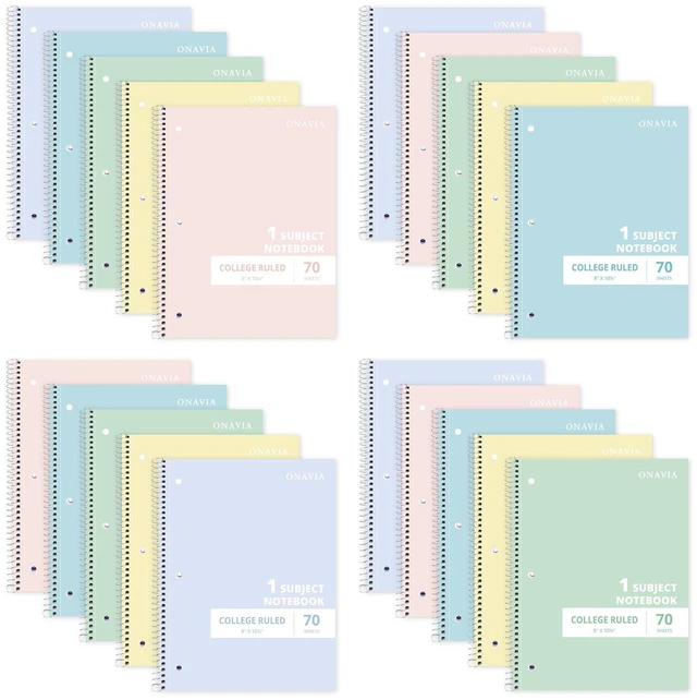 Main image of 1 Subject Spiral Notebook College Ruled Bulk, 140 Pages, Assorted 70 Sheets, 8 x 10.5 in, 20 Pack School Notebooks, Spiral College Ruled Notebook, Students, Classroom: Amazon.com
