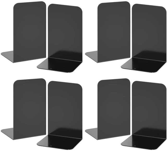 Main image of Bookends 4 Pairs, Black Metal Book Ends, Bookends for Shelves, Book Stopper for Heavy Books, Book Dividers for Home Office School Supplies
