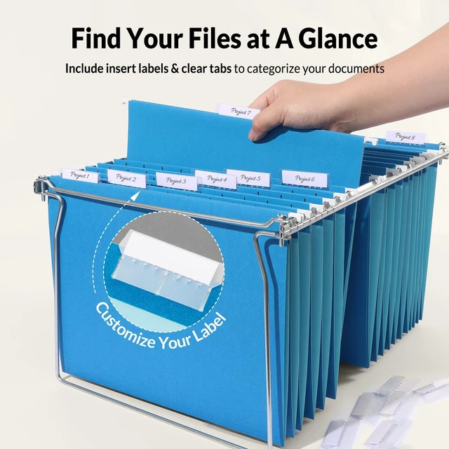Alt view image 2 of 7 - 25 Pack Hanging File Folders, Blue Folders, Hanging File Folders Letter Size with 1/5-cut Tabs, Stay Organized for Your Home and Office Bulk File and Documents