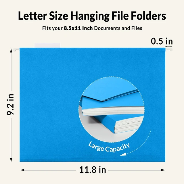 Alt view image 5 of 7 - 25 Pack Hanging File Folders, Blue Folders, Hanging File Folders Letter Size with 1/5-cut Tabs, Stay Organized for Your Home and Office Bulk File and Documents