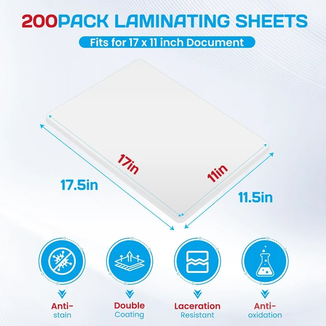 Alt view image 2 of 7 - 200 Pack Laminating Sheets, Hold 11 x 17 Inch Sheet, 3 Mil Clear Thermal Laminating Pouches 11.5 x 17.5 Inch Lamination Sheet Paper for Laminator, Round Corner