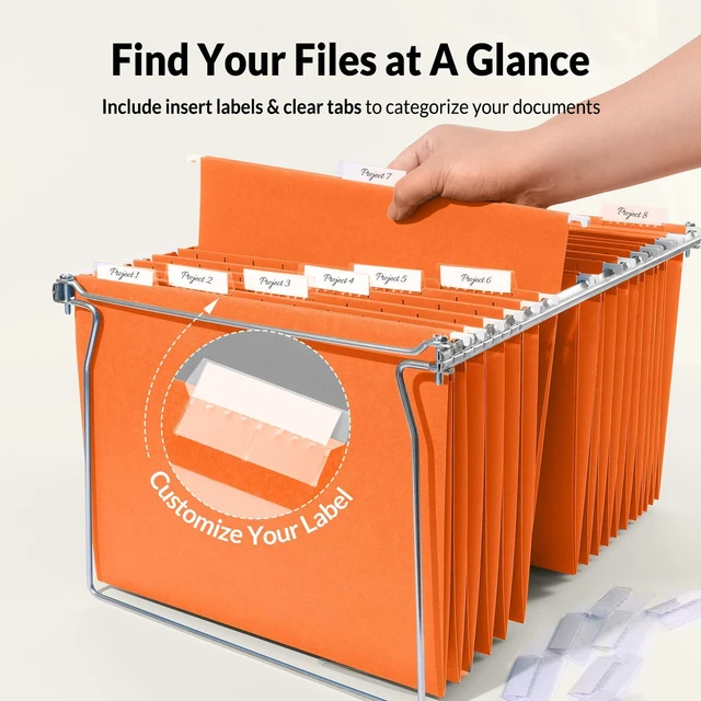 Alt view image 2 of 7 - Hanging File Folders, 25 Pack Letter Size Hanging File Folders with 1/5-Cut Tabs, Ideal for Home and Office Organization and Papers Classification,Orange