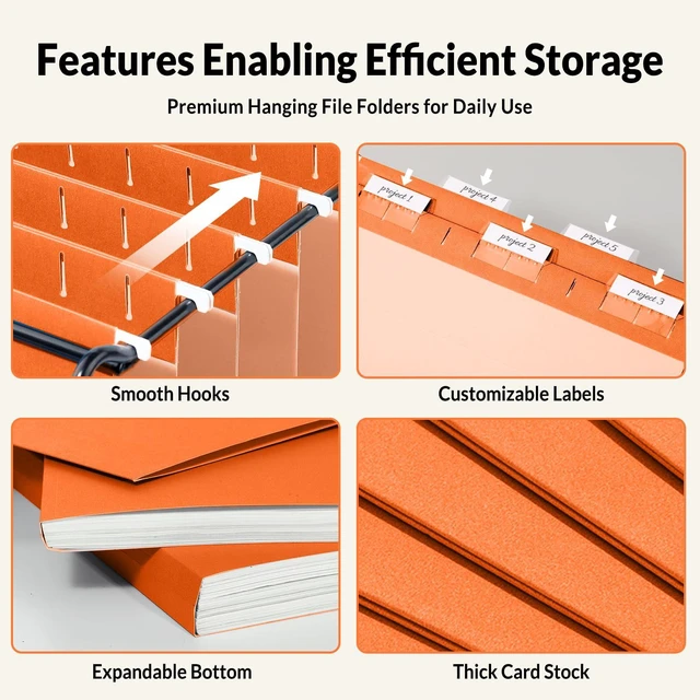 Alt view image 3 of 7 - Hanging File Folders, 25 Pack Letter Size Hanging File Folders with 1/5-Cut Tabs, Ideal for Home and Office Organization and Papers Classification,Orange