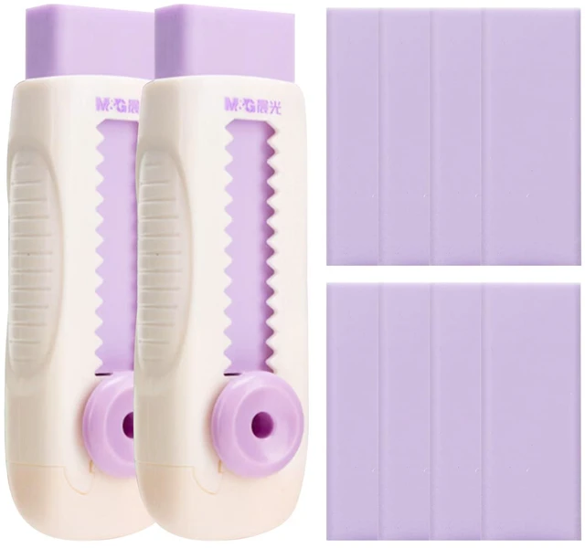 Main image of 2+8 Retractable Erasers, Sliding Rubber Eraser Set, Purple Erasers 2 Retractable Erasers and 8 Refills, Convenient Push-to-Extend Design for Students, School, Office, Home, Drawing and Writing