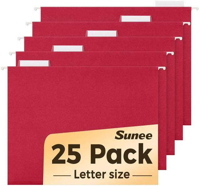 Main image of Hanging File Folders, 25 Pack Letter Size Hanging File Folders with 1/5-Cut Tabs, Ideal for Home and Office Organization and Papers Classification,Red
