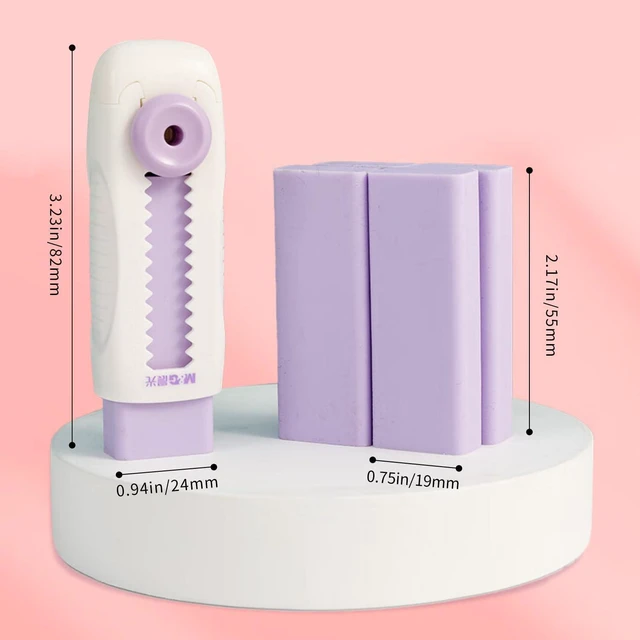 Alt view image 2 of 5 - 2+8 Retractable Erasers, Sliding Rubber Eraser Set, Purple Erasers 2 Retractable Erasers and 8 Refills, Convenient Push-to-Extend Design for Students, School, Office, Home, Drawing and Writing