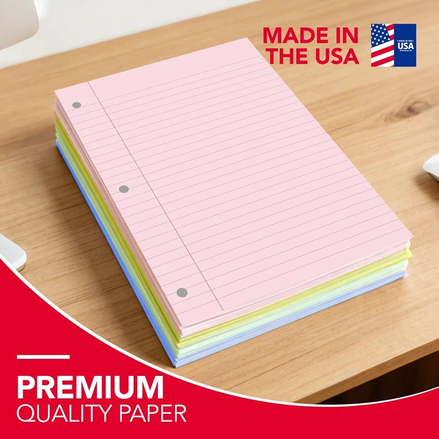 Alt view image 2 of 7 - Filler Paper Colored loose Leaf Paper, Wide Ruled 8x10.5in Colored Paper, 3-Hole Punched for 3-Ring Binders,100Sheets/pack 4Packs, FC10001W