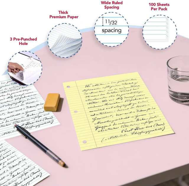 Alt view image 3 of 7 - Filler Paper Colored loose Leaf Paper, Wide Ruled 8x10.5in Colored Paper, 3-Hole Punched for 3-Ring Binders,100Sheets/pack 4Packs, FC10001W