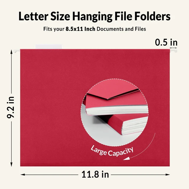 Alt view image 5 of 7 - Hanging File Folders, 25 Pack Letter Size Hanging File Folders with 1/5-Cut Tabs, Ideal for Home and Office Organization and Papers Classification,Red