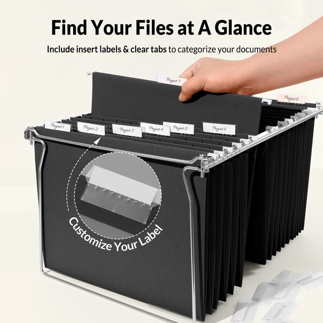 Alt view image 2 of 7 - 25 Pack Hanging File Folders, Black Folders, Hanging File Folders Letter Size with 1/5-cut Tabs, Stay Organized for Your Home and Office Bulk File and Documents