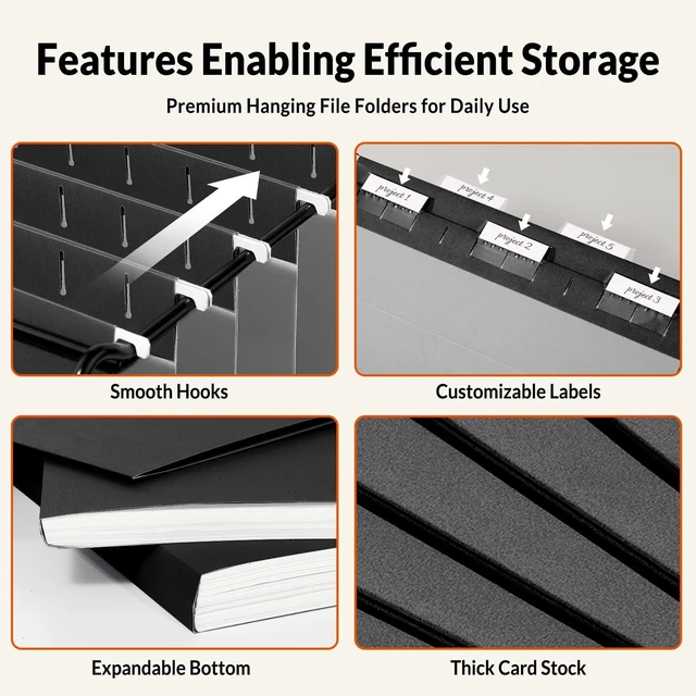 Alt view image 3 of 7 - 25 Pack Hanging File Folders, Black Folders, Hanging File Folders Letter Size with 1/5-cut Tabs, Stay Organized for Your Home and Office Bulk File and Documents