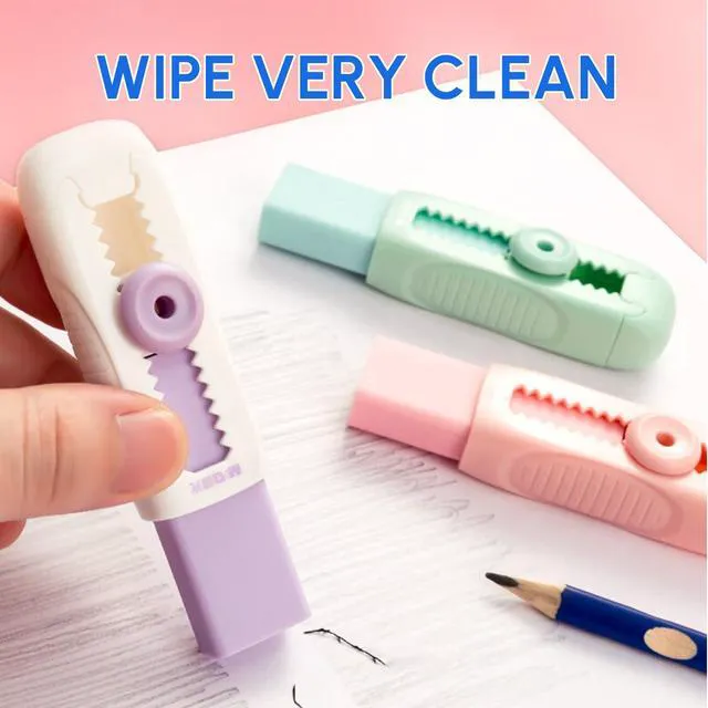 Alt view image 4 of 5 - 2+8 Retractable Erasers, Sliding Rubber Eraser Set, Purple Erasers 2 Retractable Erasers and 8 Refills, Convenient Push-to-Extend Design for Students, School, Office, Home, Drawing and Writing