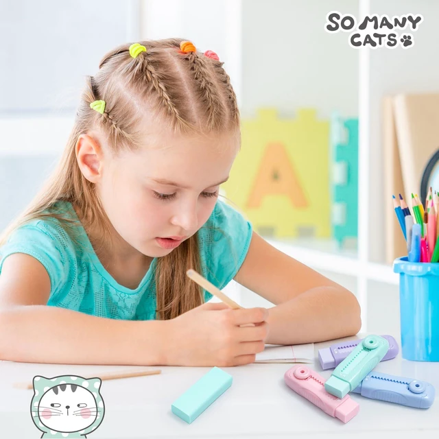 Alt view image 7 of 7 - 4 Pcs Cute Erasers for Kids Sliding Retractable Pencil Erasers, Push Pull Design Cute Erasers Stationery Supplies for Kids Back to School Supplies for Office